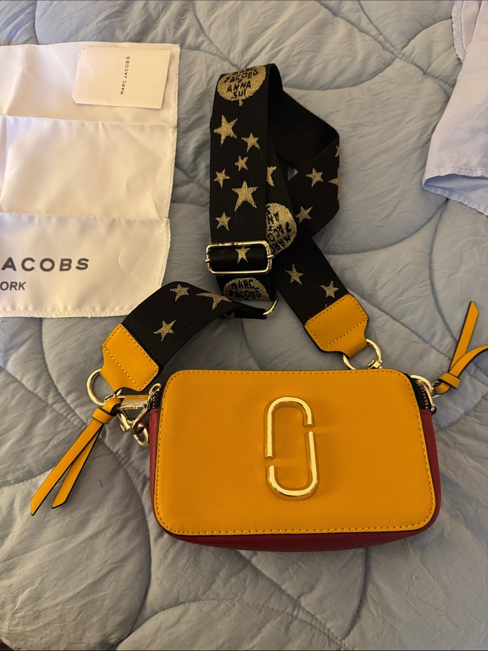 Yellow Crossbody Bag with Star-Pattern Strap, knock off Marc Jacob’s